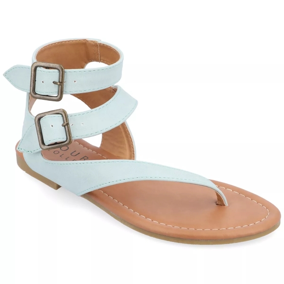 NWOT Journee‎ Collection Kyle Ankle Wrap Low Block Heel Sandals Size 11 Lt Blue - Picture 1 of 8